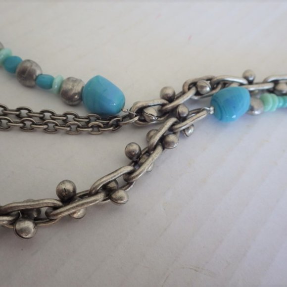 Vintage Long Blue Glass Faux Turquoise Chain KIEN Necklace - Picture 2 of 5